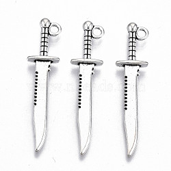 Tibetan Style Alloy Pendants, Lead Free & Cadmium Free, Knife, Antique Silver, 42.5x9.5x3.5mm, Hole: 2mm, about 308pcs/500g(TIBE-S323-090AS-RS)