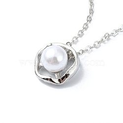 Plating Alloy Acrylic Pearl Pendant Necklaces, Cable Chains, Rose, Platinum, 16.30 inch(41.4cm)(NJEW-S424-02P)