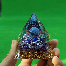 Orgonite Pyramid Resin Energy Generators, Natural Amethyst Chips Inside for Home Office Desk Decoration, 50mm(PW-WG72741-01)