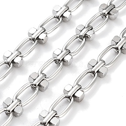 Tarnish Resistant 304 Stainless Steel Oval & Dumbbell Link Chain Unwelded, Stainless Steel Color, 11.5x6x1.5mm(X-STAS-B060-02P)