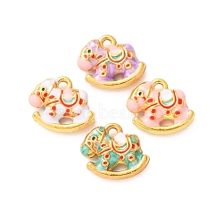Alloy Enamel Charms, Rocking Horse Charms, Golden, Mixed Color, 12x14.5x3.5mm, Hole: 1.6mm(AL-CBA7F7E-02G)