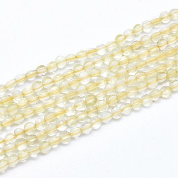 Natural Lemon Quartz Beads Strands, Faceted, Flat Round, 4~4.5x2.5~3mm, Hole: 0.7mm, about 104~109 pcs/Strand, 15.35 inch(39cm)