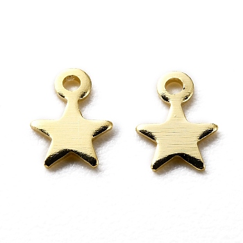 Brass Charms, Star,  Long-Lasting Plated, Real 24K Gold Plated, 5x4x0.3mm, Hole: 0.5mm