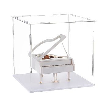 Acrylic Display Boxes, Dust-Proof Cases, with Black Base, for Models, Building Blocks, Doll Display Holders, Square, Clear, 20x20x20cm