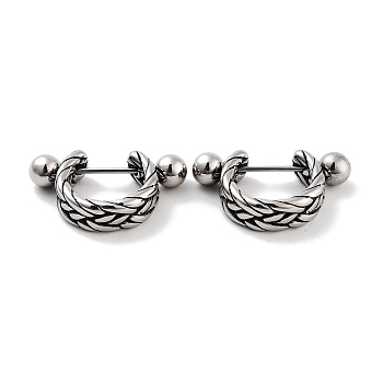 Braided 316 Surgical Stainless Steel Shield Barbell Hoop Earrings, Cartilage Earrings for Women, Antique Silver, 14x5mm