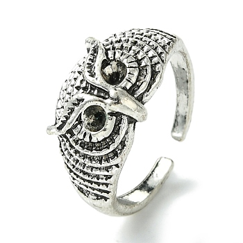 Owl Alloy Open Cuff Rings, Lead Free & Cadmium Free, Antique Silver, 11mm, Inner Diameter: Adjustable