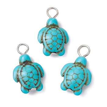 Dyed Synthetic Turquoise Pendants, with Iron Pins, Turtle, Turquoise, 22.5x14x7mm, Hole: 2.5mm