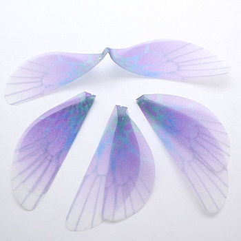 Atificial Craft Chiffon Butterfly Wing, Handmade Organza Dragonfly Wings, Gradient Color, Ornament Accessories, Purple, 98x19mm, Hole: 1mm