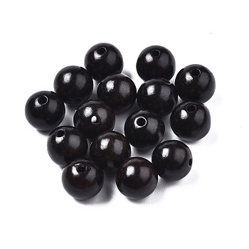 Undyed Natural Ebony Wood Beads, Waxed, Round, Lead Free, Black, 8mm, Hole: 1.5mm