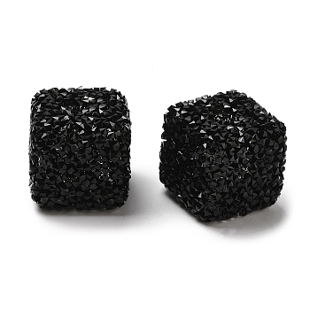 Resin Beads, with Rhinestone, Drusy Cube, Black, 16x16x16mm, Hole: 3.6mm