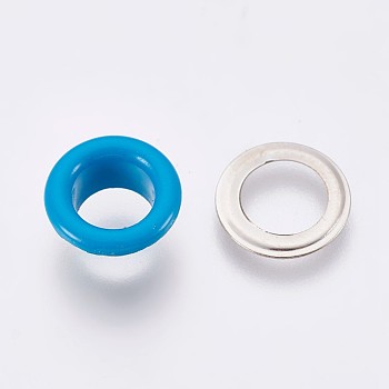 Iron Grommet Eyelet Findings, for Bag Making, Flat Round, Platinum, Dodger Blue, 8x4.3mm, Inner Diameter: 4mm