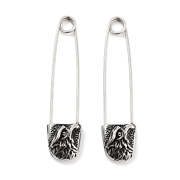 316 Surgical Stainless Steel Safety Pin Hoop Earrings for Women, Antique Silver, Eagle, 42x5x10mm