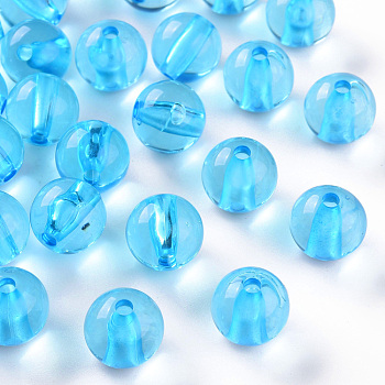 Transparent Acrylic Beads, Round, Deep Sky Blue, 12x11mm, Hole: 2.5mm, about 566pcs/500g