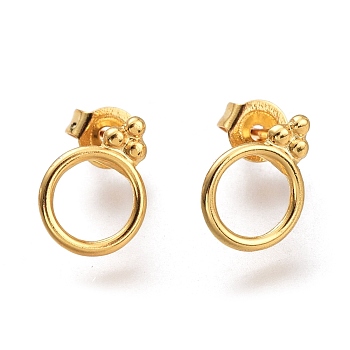 304 Stainless Steel Stud Earrings, with Ear Nuts, Ring, Golden, 10.5x7.8x1.5mm, Pin: 0.7mm