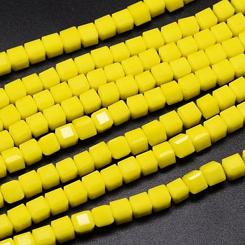 Faceted Cube Glass Bead Strands, Yellow, 2x2x2mm, Hole: 0.5mm, about 200pcs/strand, 15.7 inch
