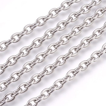 304 Stainless Steel Cable Chains, Unwelded, Oval, Stainless Steel Color, 7x5x1.5mm