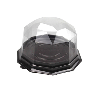 Plastic Cake Containers, Disposable Dessert Cake Boxes, with Lids, Polygon, Black, 103x60mm