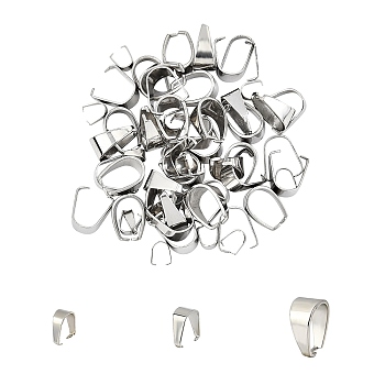 304 Stainless Steel Snap on Bails, Stainless Steel Color, 12.5x6mm, 7x6mm, 13x7mm, 60pcs/box