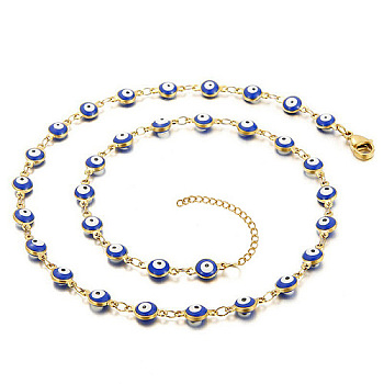 Enamel Evil Eye Link Chain Necklace, Golden Stainless Steel Necklace, Blue, 17.72 inch(45cm)