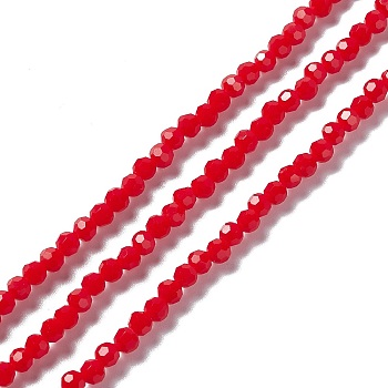 Faceted(32 Facets) Glass Beads Strands, Round, Red, 4mm, Hole: 1mm, about 99~107pcs/strand, 14.09~15.43''(35.8~39.2cm)
