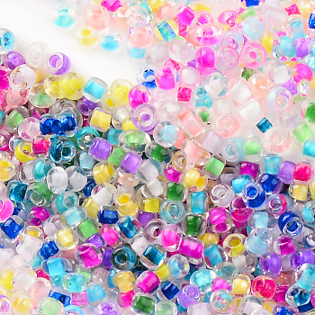 12/0 Glass Seed Beads, Transparent Inside Colours, Round Hole, Round, Mixed Color, 12/0, 2~2.5x1.5~2.5mm, Hole: 0.7mm, about 450g/bag