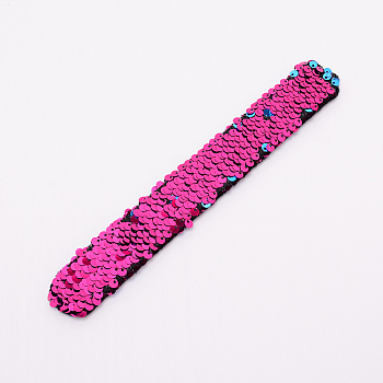 Mermaid Slap Bracelets, Two-color Reversible Charm Sequins Flip Wristbands, Deep Pink, 214x28x5.5mm