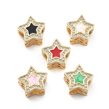 Rack Plating Brass with Cubic Zirconia Pendants and Enamel, Long-Lasting Plated, Lead Free & Cadmium Free, Star, Mixed Color, 12x12x8mm, Hole: 4.5mm