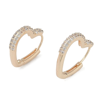 Clear Cubic Zirconia Heart Hoop Earrings, Brass Jewelry for Women, Real 18K Gold Plated, 18x2.5mm