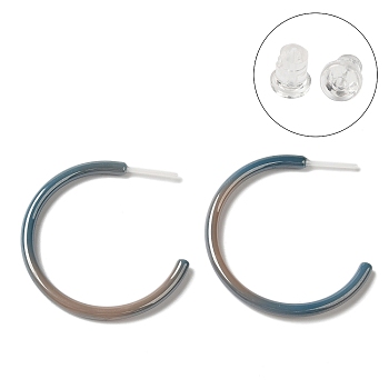 Hypoallergenic Bioceramics Zirconia Ceramic Stud Earrings, No Fading and Nickel Free, C-Shaped, Steel Blue, 30x2.5mm