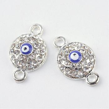 Alloy Rhinestone Links connectors, Evil Eye, with Enamel, Silver, 18x10.5x4mm, Hole: 2mm