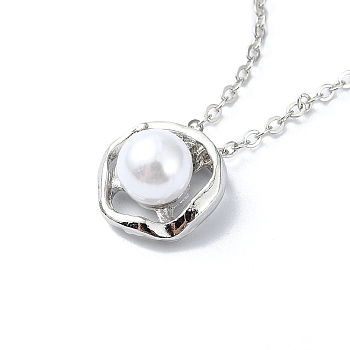 Plating Alloy Acrylic Pearl Pendant Necklaces, Cable Chains, Rose, Platinum, 16.30 inch(41.4cm)