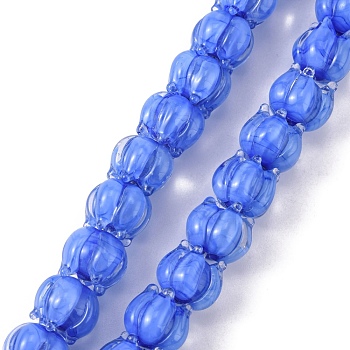 Handmade Lampwork Beads, Flower, Blue, 11x12mm, Hole: 2mm, about 30pcs/strand, 12.40 inch(31.5cm)