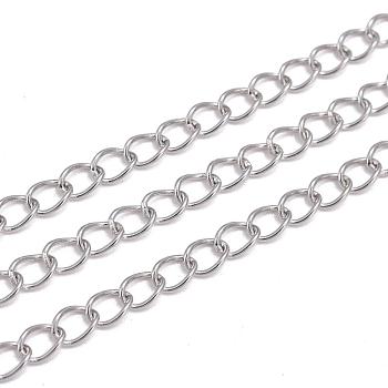 304 Stainless Steel Twisted Chains, for DIY Jewelry Making, Soldered, Stainless Steel Color, 5x3.5x0.6mm