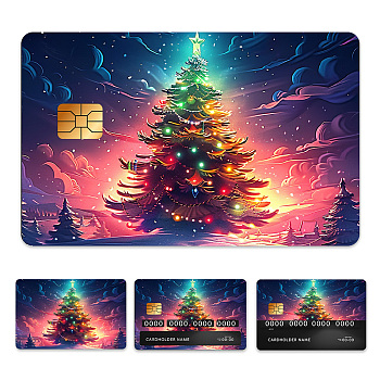 Plastic Waterproof Card Stickers, Self-adhesion Card Skin for Bank Card Decor, Rectangle, Christmas Tree, 140x190mm