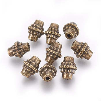 Tibetan Style Beads, Zinc Alloy Beads, Lead Free & Nickel Free & Cadmium Free, Antique Bronze Color, Rhombus, 8mm in diameter, 10mm long, hole: 2mm
