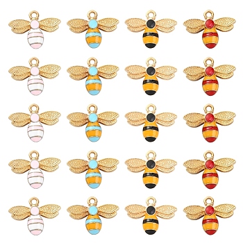 20Pcs 4 Colors Alloy Enamel Pendants, Light Gold, Bees, Mixed Color, 17.5x22.5x4mm, Hole: 2mm, 5pcs/color