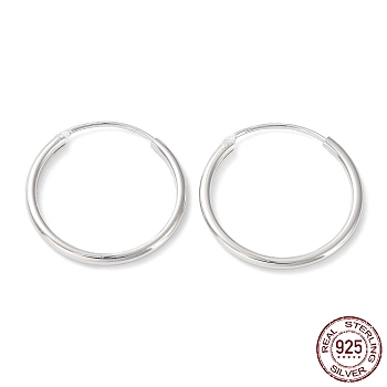 Rhodium Plated 925 Sterling Silver Huggie Hoop Earrings, with S925 Stamp, Real Platinum Plated, 18x1.5x18.5mm