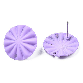 Spray Painted Iron Stud Earring Findings, with Hole, Flat Round, Medium Purple, 17mm, Hole: 1.2mm, Pin: 0.7mm