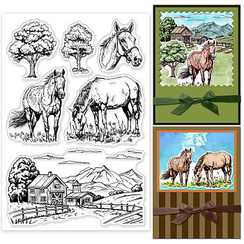 Custom PVC Plastic Clear Stamps, for DIY Scrapbooking, Photo Album Decorative, Cards Making, Horse, 160x110x3mm