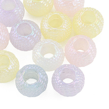 Electroplate Acrylic European Beads, Large Hole Beads, Pearlized, Round, Mixed Color, 15.5x13mm, Hole: 6.5mm