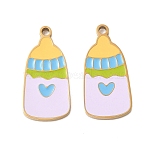 304 Stainless Steel Enamel Pendants, Feeding-bottle, Ion Plating(IP), Real 18K Gold Plated, Lilac, 18x9x1.5mm, Hole: 1.2mm(X1-STAS-G360-04G-03)