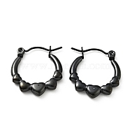 Ion Plating(IP) 304 Stainless Steel Heart Wrap Hoop Earrings for Women, Electrophoresis Black, 20x18x3mm, Pin: 0.8mm(EJEW-G293-13EB)