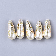 Printed Resin Beads, Imitation Pearl, teardrop, with Flower Pattern, White, 32x13mm, Hole: 1.5mm(X-RESI-T038-006D)