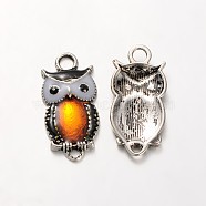 Owl Antique Silver Tone Alloy Rhinestone Enamel Pendants, Orange, 26x13x3mm, Hole: 3mm(ENAM-N041-01C)