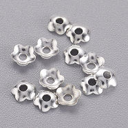 Brass Bead Caps, Flower, Nickel Free, Silver Color Plated, 4mm, about 350pcs/10g(X-KK-TB857-S-NF)