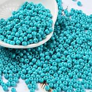 Baking Paint Glass Seed Beads, Round, Dark Turquoise, 4x3mm, Hole: 1.2mm, about 7650pcs/pound(SEED-H002-I-A507)