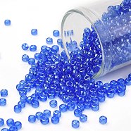 TOHO Round Seed Beads, Japanese Seed Beads, (117) Transparent Luster Blue, 8/0, 3mm, Hole: 1mm, about 222pcs/bottle, 10g/bottle(SEED-JPTR08-0117)