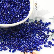 Glass Seed Beads, Silver Lined, Cylinder, Medium Blue, 2x1.5mm, Hole: 1.4mm, about 50398pcs/pound(SEED-S042-04B-27)