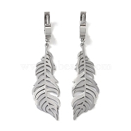 Feather 304 Stainless Steel Dangle Earrings, Hoop Earrings for Women, Stainless Steel Color, 55x14mm(EJEW-L283-023P)