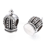 Alloy European Beads, Large Hole Beads, 3D Crown, Antique Silver, 14x9x11mm, Hole: 5mm(PALLOY-S079-021AS)